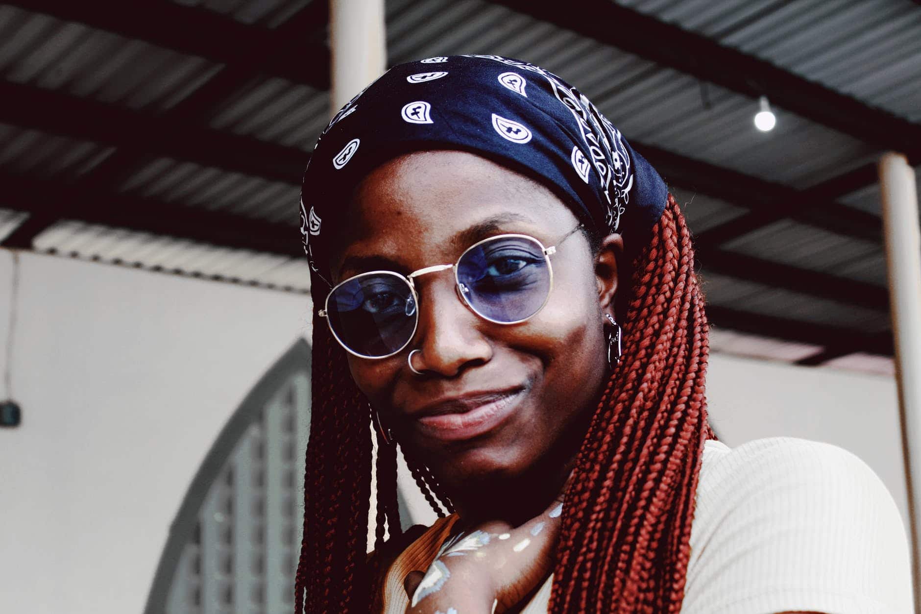 Box braids hairstyles with bandana