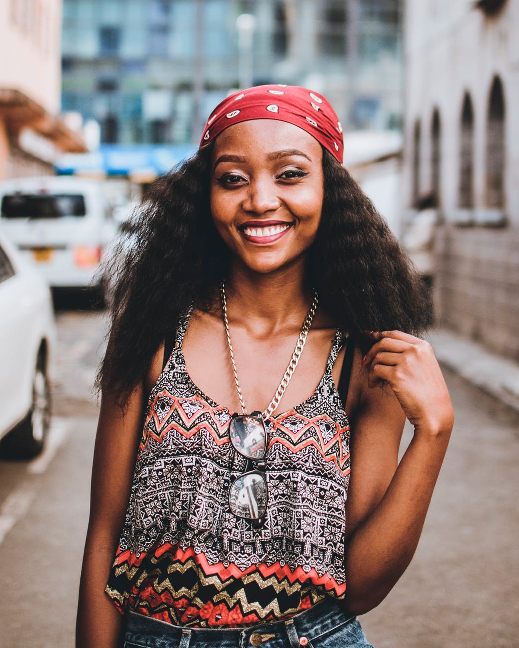 Curly hair with bandana